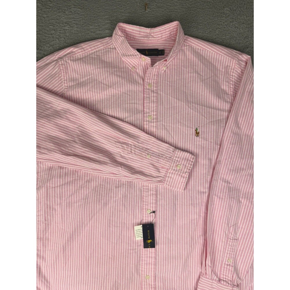 Polo Ralph Lauren Shirt Mens Large Tall LT Pink Striped Oxford Button Down NWT